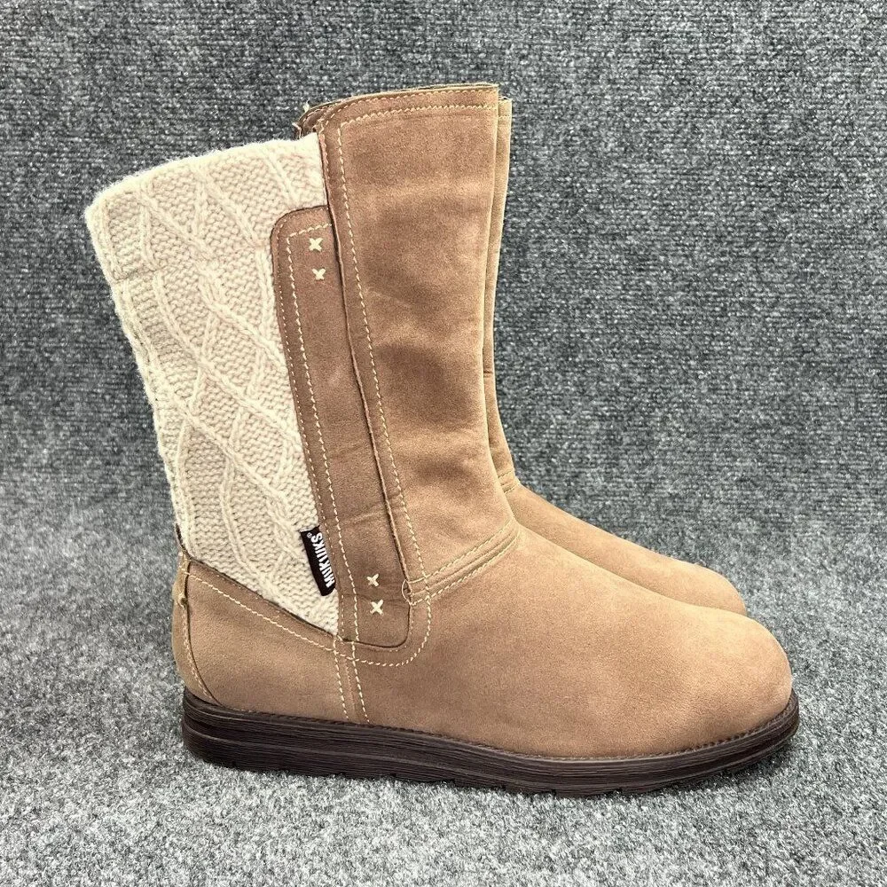 Muk Luks Winter Boots Women's Size 11 Tan Cream Sweater Knit Pull On Insulated‎